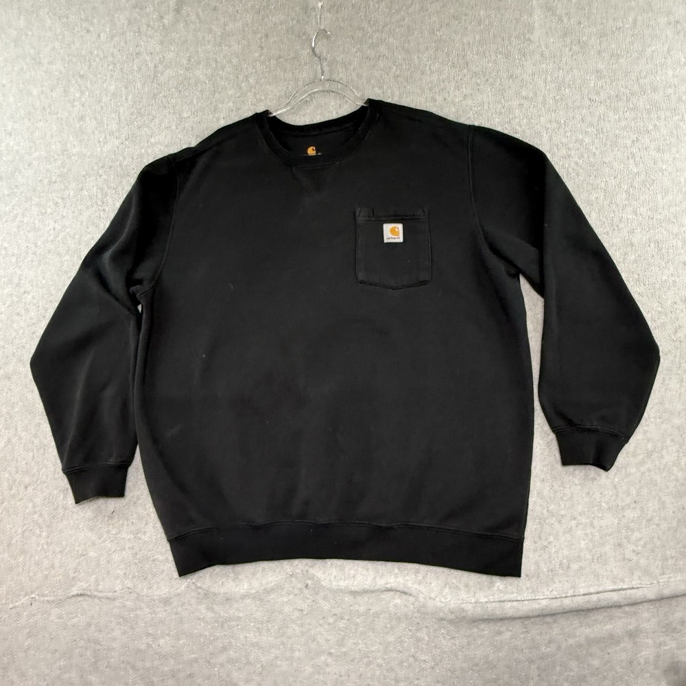 Carhartt Sweatshirt Mens XL Black Crewneck Fleece Chest Pocket Relaxed Work
